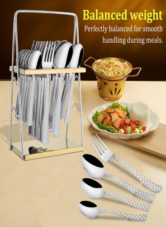 Parage 25 Pieces Regal Cutlery Set Premium Stainless Steel with Stand (Contains: 6 Table Fork, 6 Table Spoon, 6 Dinner Spoon, 6 Tea Spoon, 1 Cutlery Stand) Spoon Set for Dining Table Stylish - Image 4